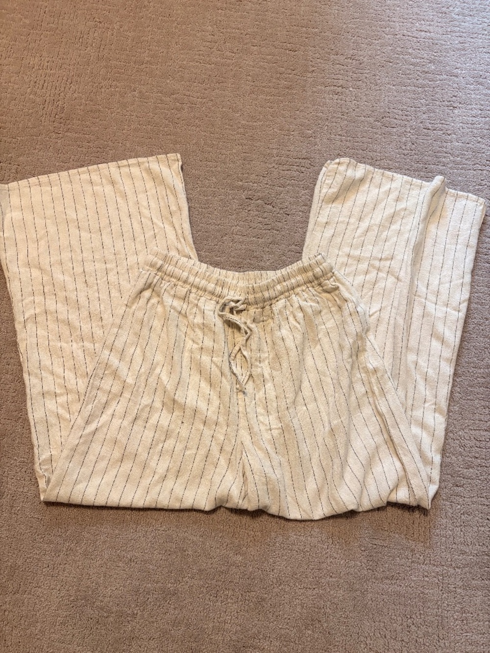 Altar’d State Weekend Cream Pinstriped Flowy Cotton Pants Size Small